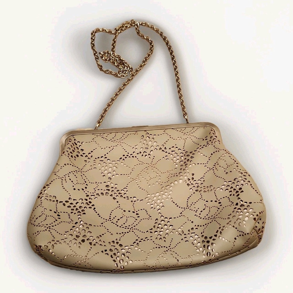 Urban Expressions Beige Floral‎ Cutout Clutch w/ Detachable Gold Chain Strap